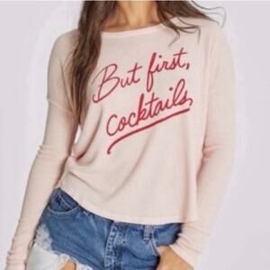 WildFox But First Cocktails Sweatshirt Pink Womens Size Medium